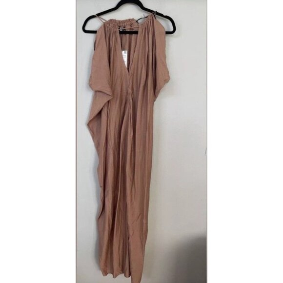 Zara Tan Halter Maxi Dress With Drawstring Back Detail Boho - Size S - Picture 7 of 7